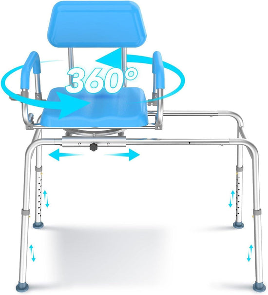 Swivel Sliding Shower Chair Swivel Seat, Tub Transfer Bench for ElderlymBath Stool with Pivoting Arms, Adjustable Height, 330 lbs