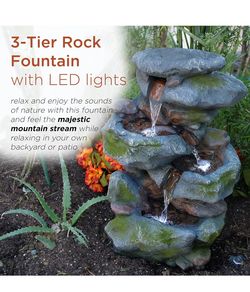 Alpine 3-Tier Rock Waterfall Fountain