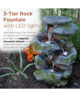 Alpine 3-Tier Rock Waterfall Fountain