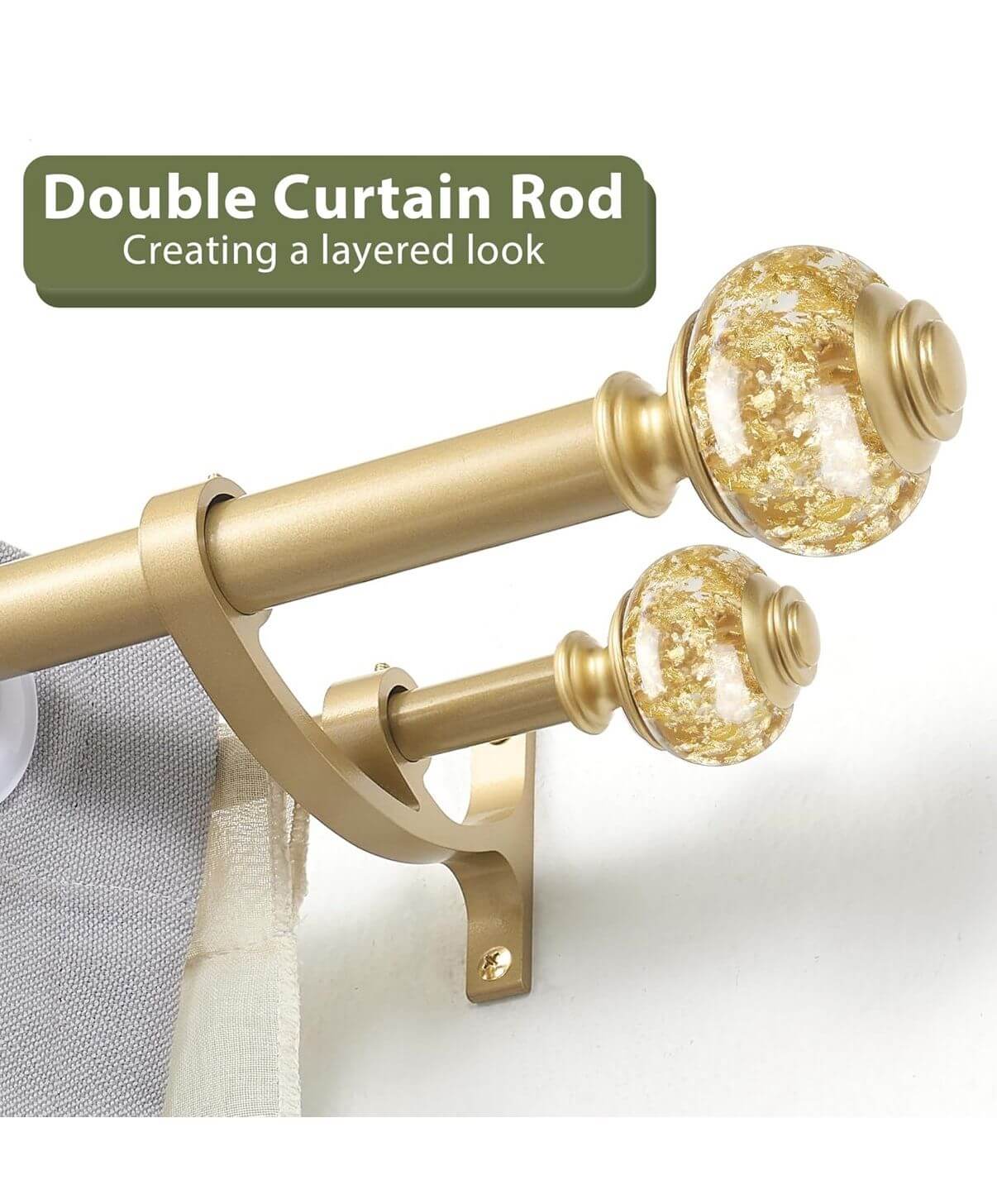 Double Curtain Rods 36-72" Warm Gold