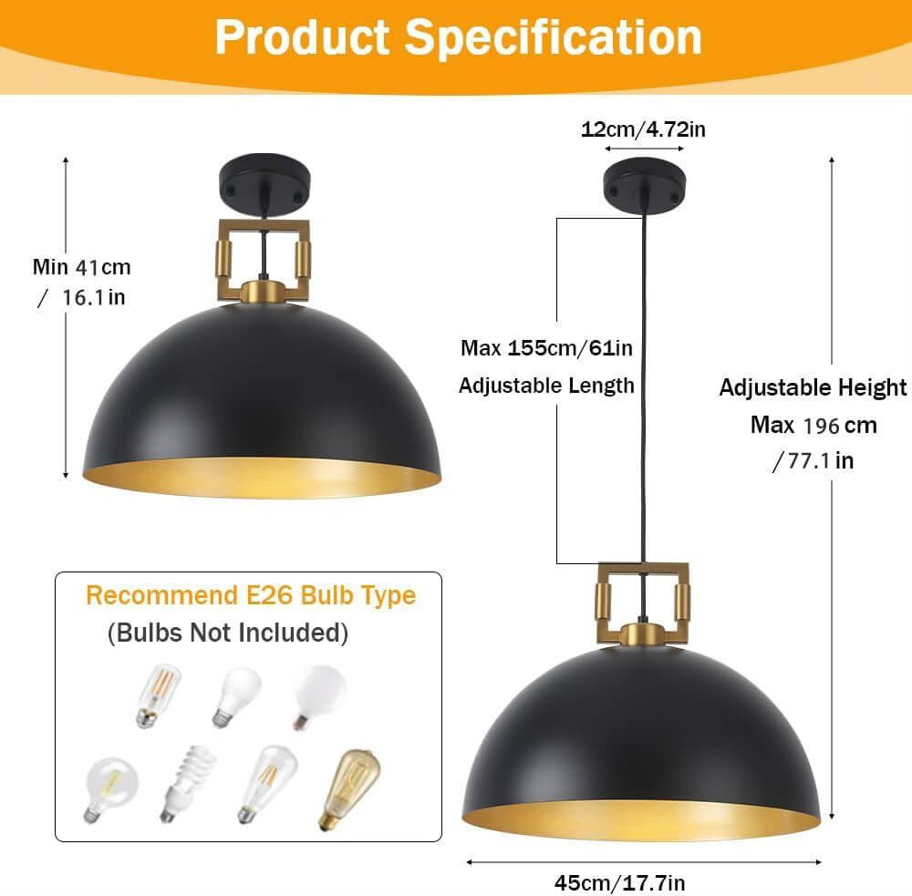 Vintage Farmhouse Black Gold Pendant Light
