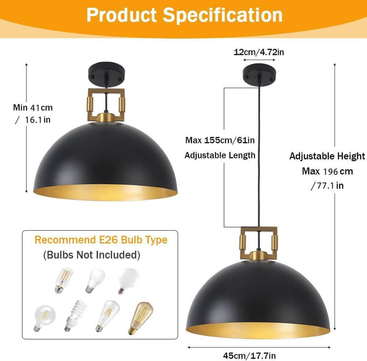 Vintage Farmhouse Black Gold Pendant Light