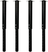 Set of four adjustable square table legs in sleek black metal, perfect for DIY projects and home offices.