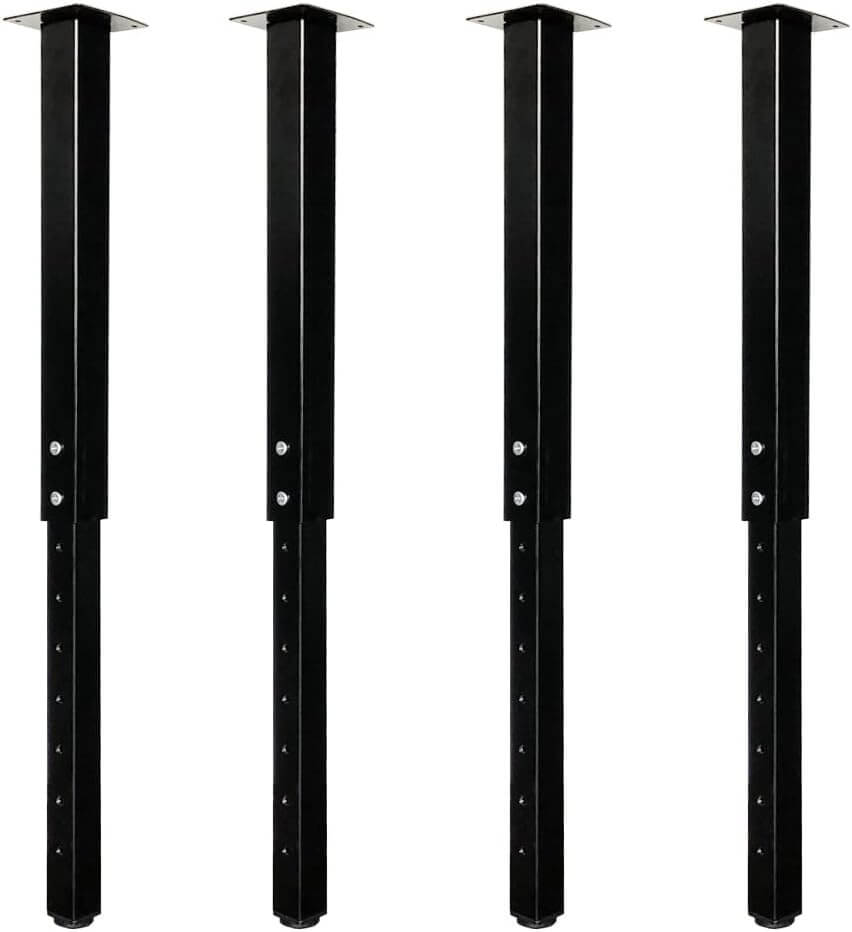 Set of four adjustable square table legs in black, perfect for DIY projects and modern home decor.