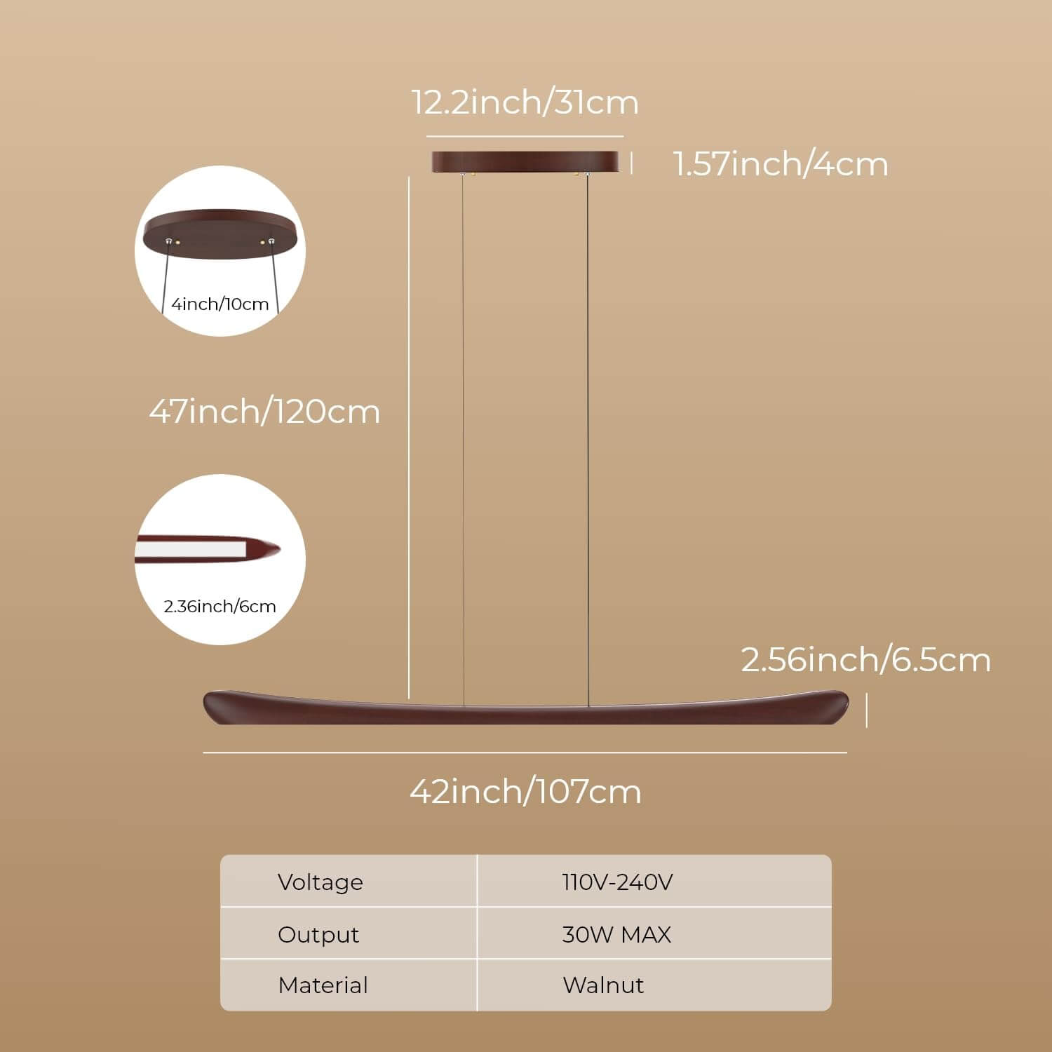 42" Wood Linear Pendant Light