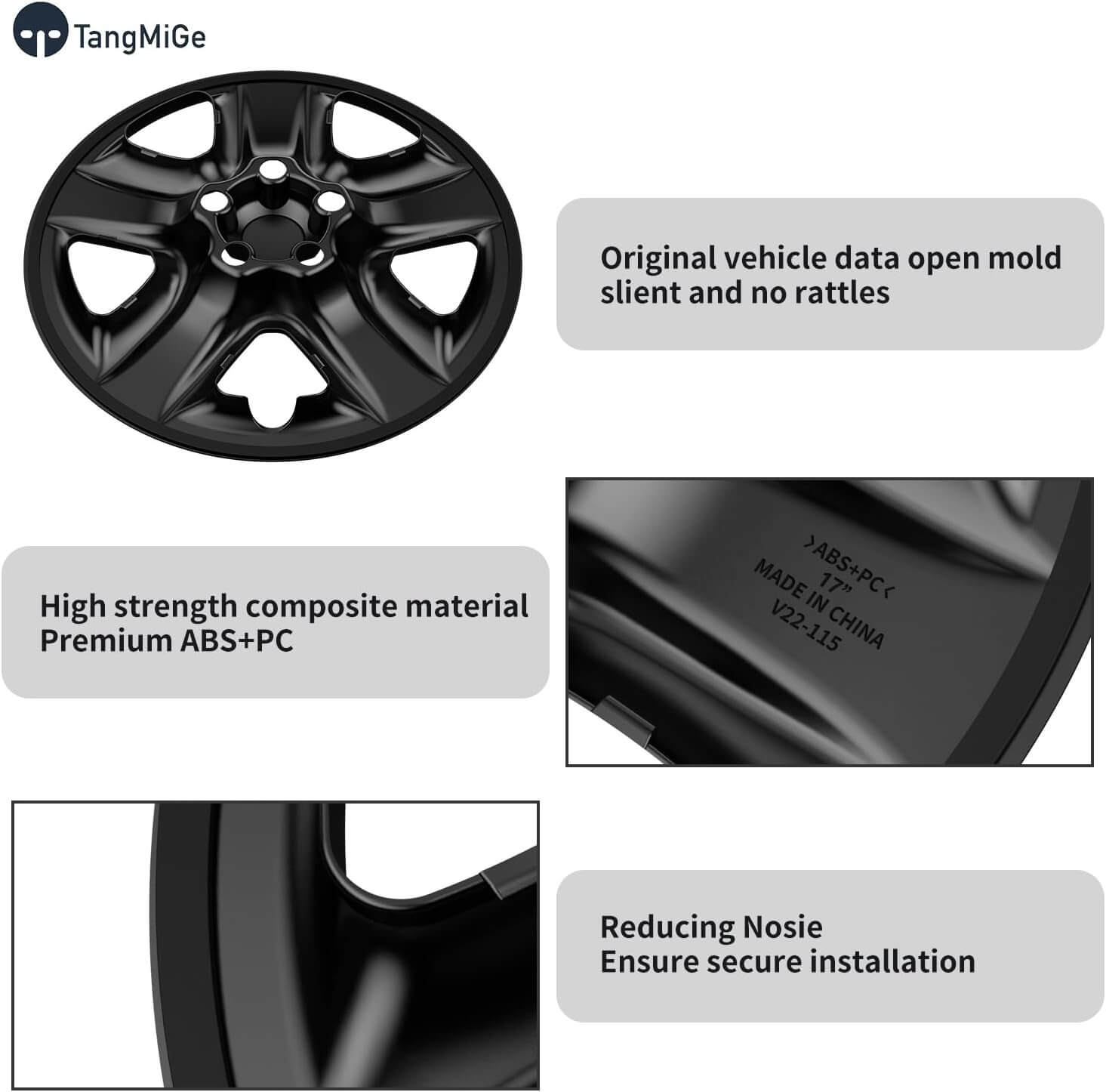 TangMiGe 4 Pack Black Wheel Skins
