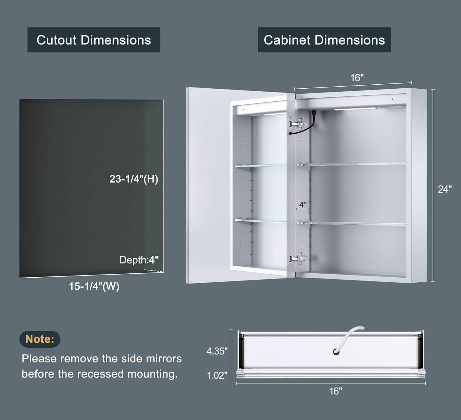 16x24 Inch Medicine Cabinet with Dimmable Lights