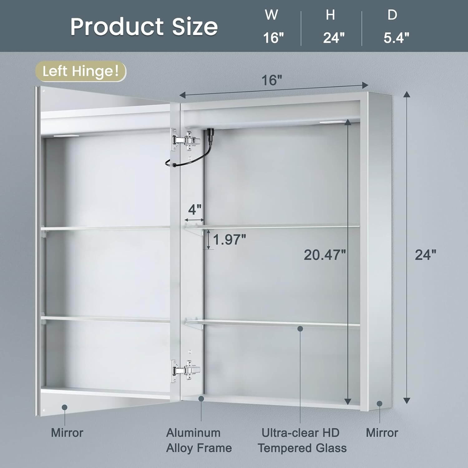 16x24 Inch Medicine Cabinet with Dimmable Lights