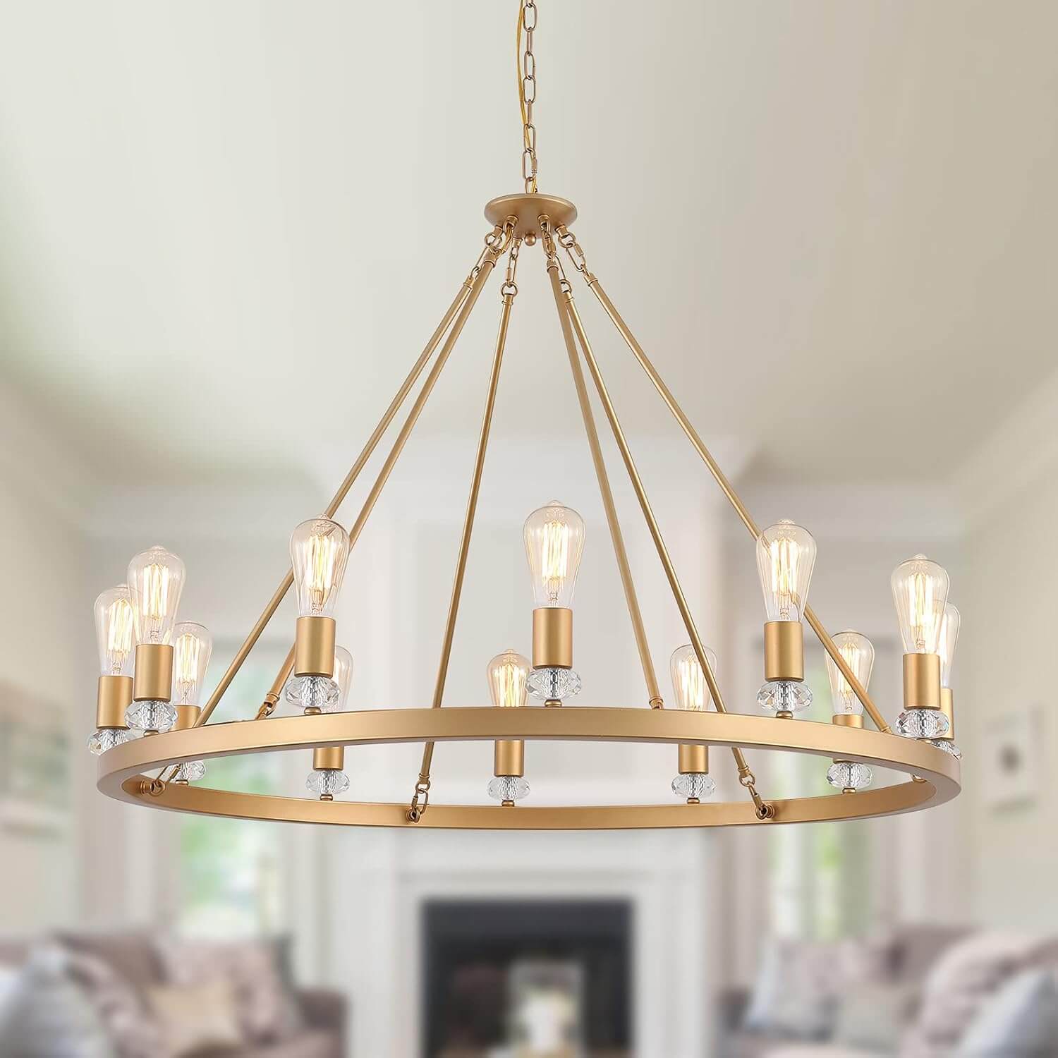 Gold Metal Round Luxury 12-Light Chandelier