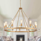 Gold Metal Round Luxury 12-Light Chandelier