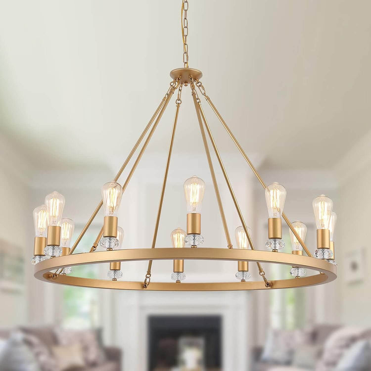 Gold Metal Round Luxury 12-Light Chandelier