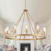 Gold Metal Round Luxury 12-Light Chandelier