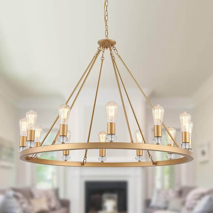 Gold Metal Round Luxury 12-Light Chandelier