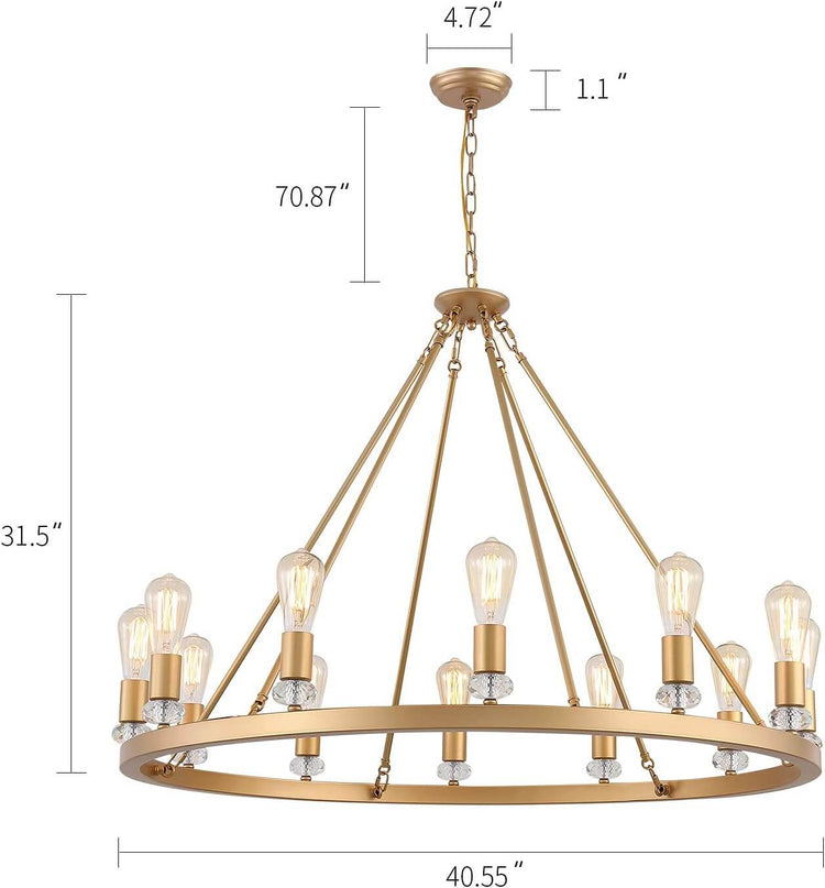 Gold Metal Round Luxury 12-Light Chandelier