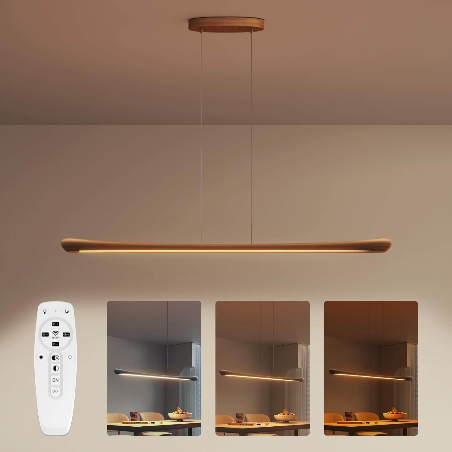 42" Wood Linear Pendant Light