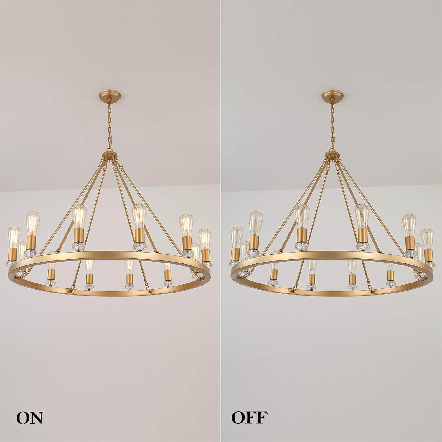 Gold Metal Round Luxury 12-Light Chandelier