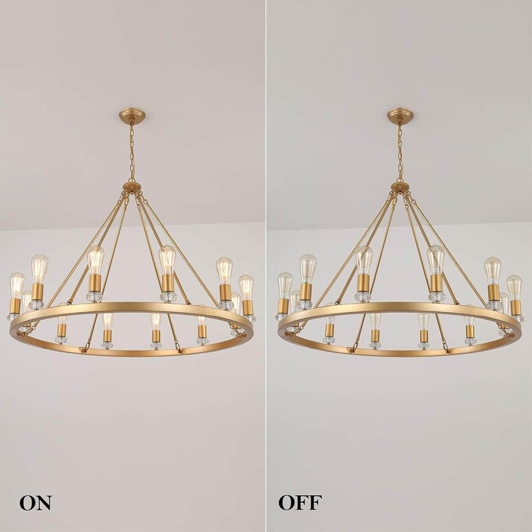 Gold Metal Round Luxury 12-Light Chandelier