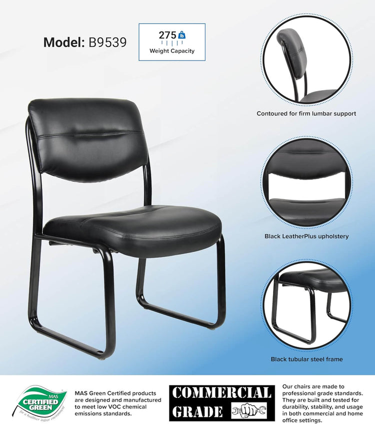 Leather Sled Base Office Chair in Black