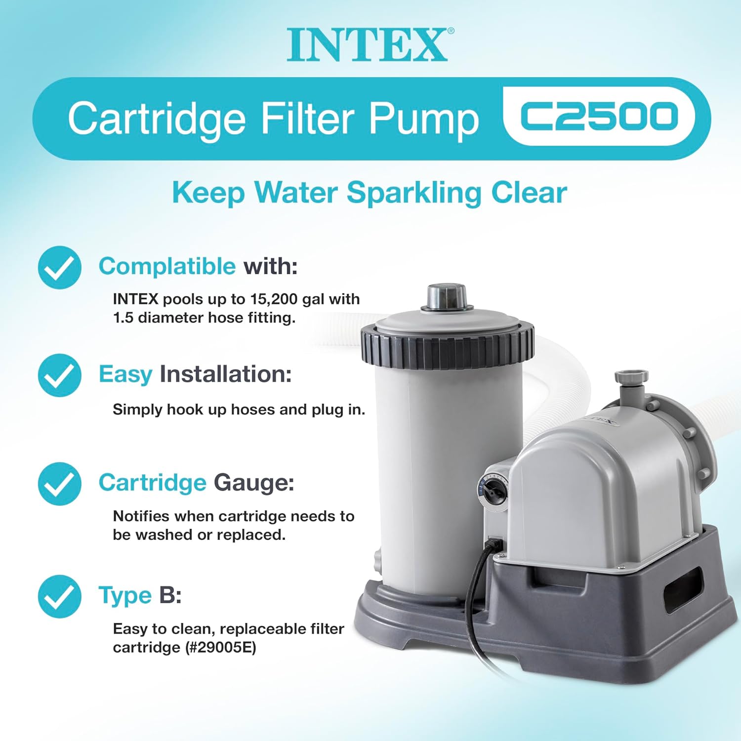 Intex Krystal Clear Cartridge Filter Pump 2500 GPH for Above Ground Pools