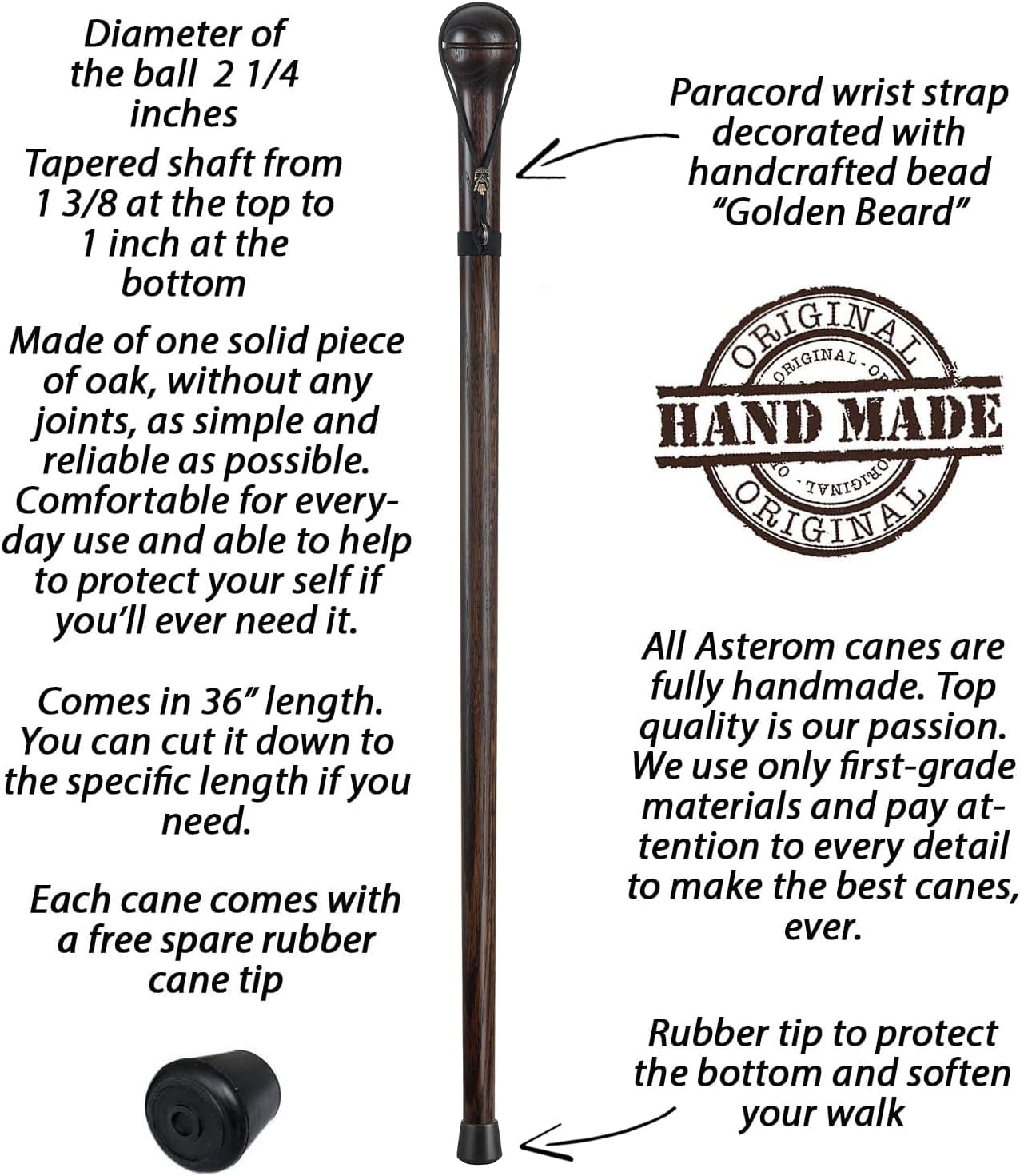 Nutcracker Hardwood Walking Stick for Men - Carved Cane with Skull Strap