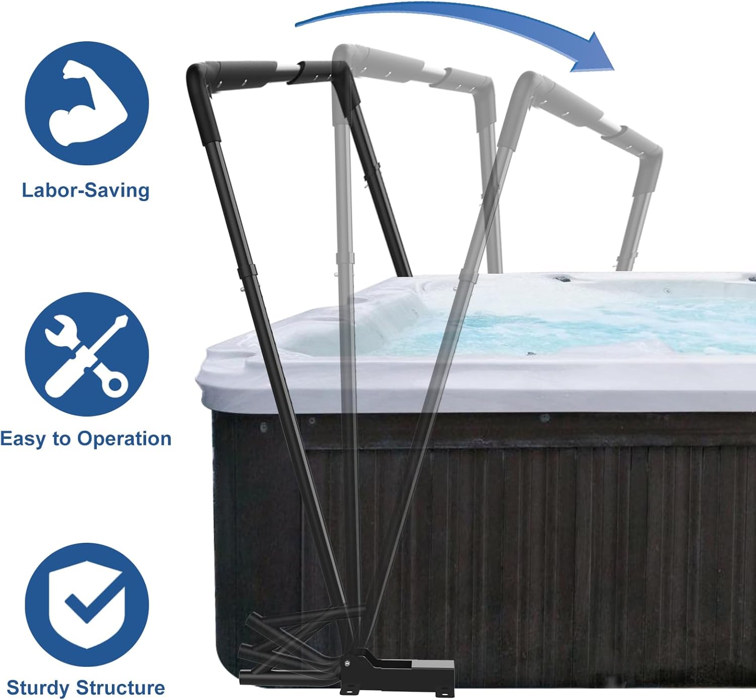 Adjustable Hot Tub Cover Lifter Spa Cover Removal System for Easy Access