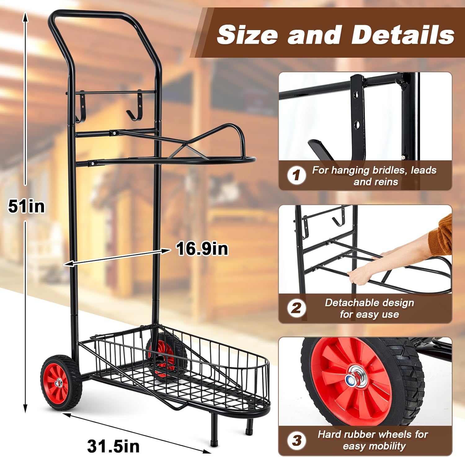 Heavy Duty Rolling Saddle Rack Horse Tack Cart with Wheels for Stable Organization