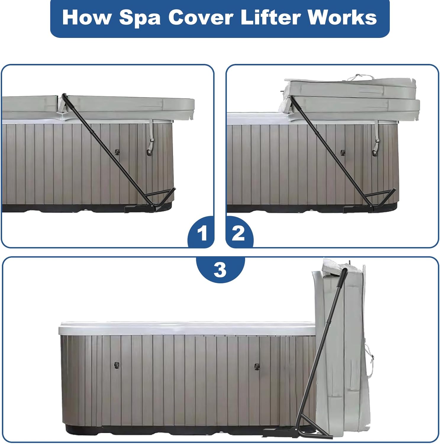 Adjustable Hot Tub Cover Lifter Spa Cover Removal System for Easy Access