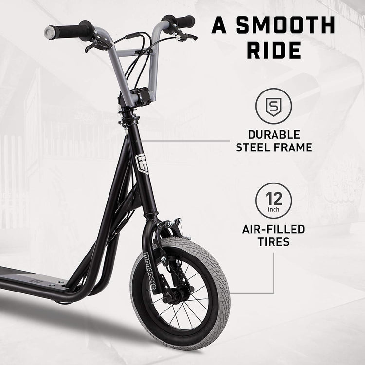 Mongoose Trace Air Scooter: 12-inch Air Tires for Smooth Ride & Fun