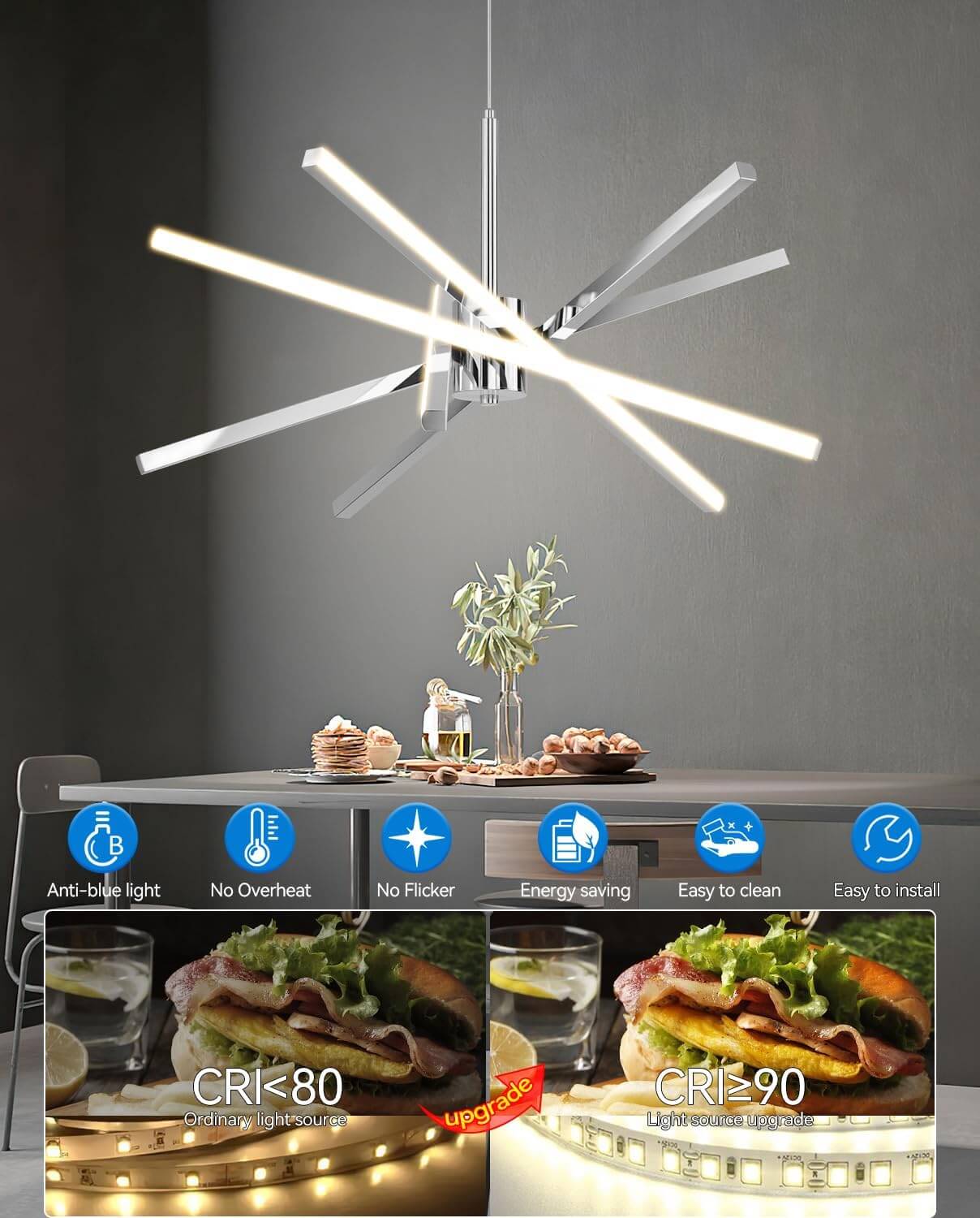 Modern Sputnik 82W LED Black Chandelier