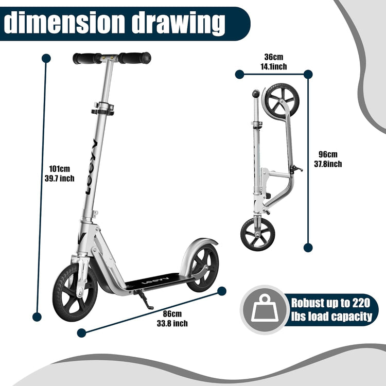 LEEYV Adjustable Height Foldable Kick Scooter for Kids and Adults with Big Wheels