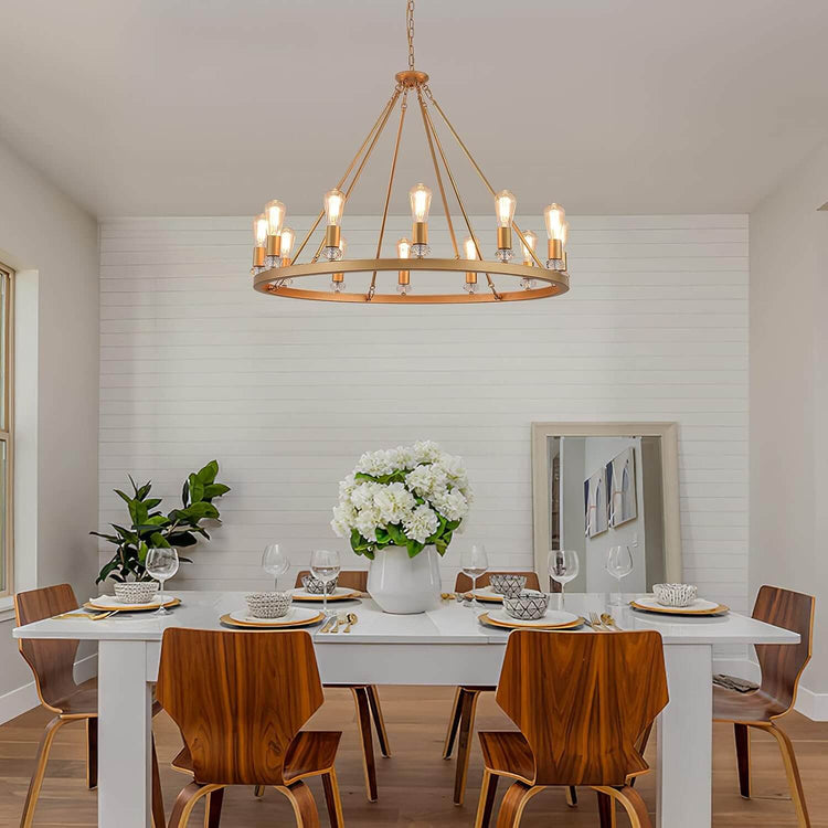 Gold Metal Round Luxury 12-Light Chandelier
