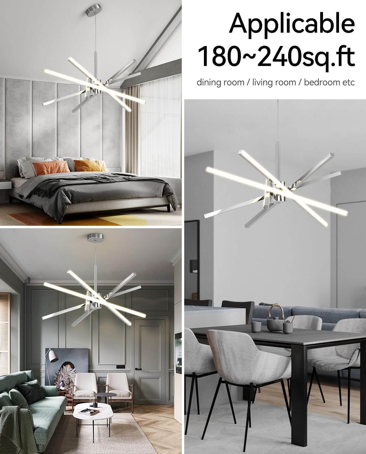 Modern Sputnik 82W LED Black Chandelier
