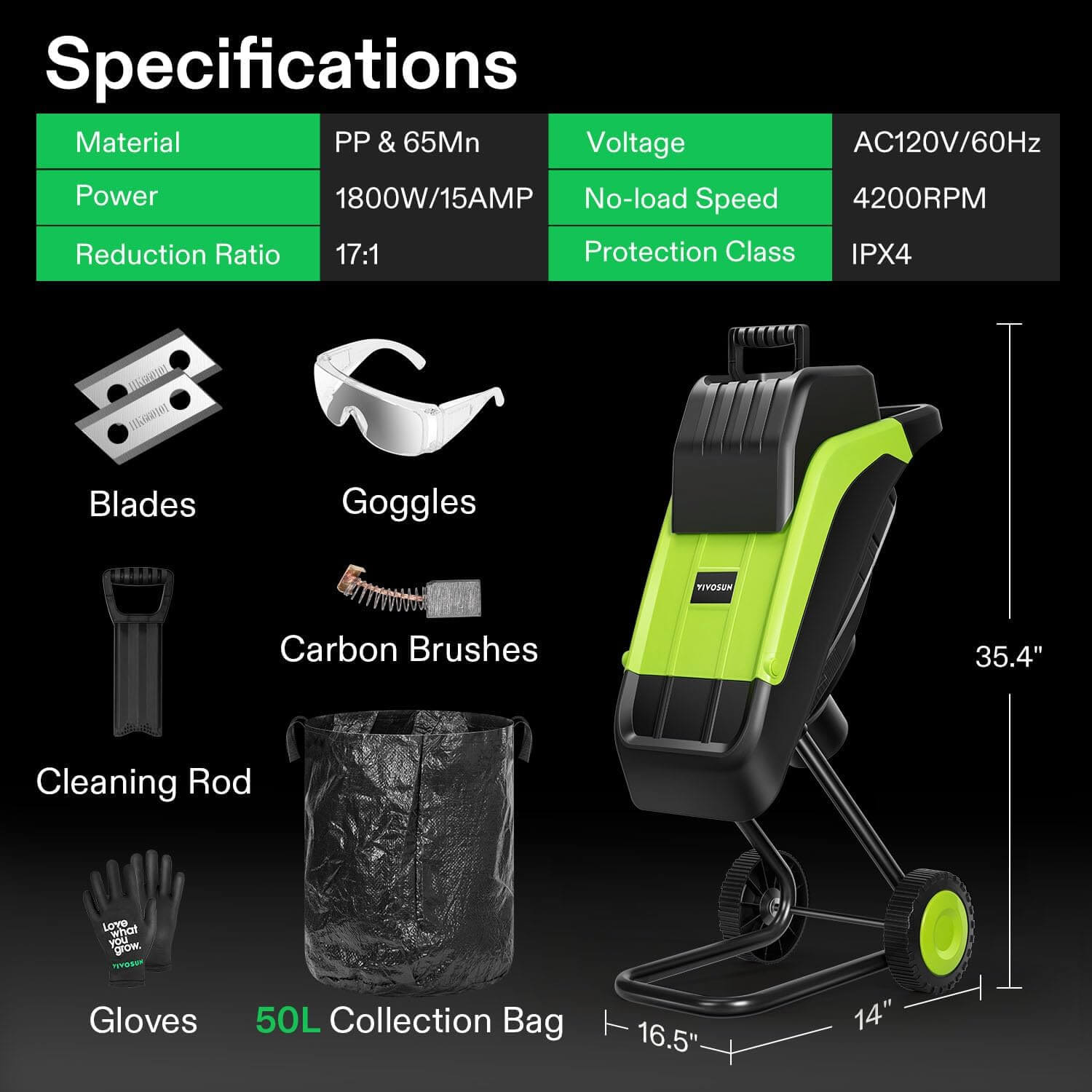 VIVOSUN 15-Amp Electric Wood Chipper/Shredder