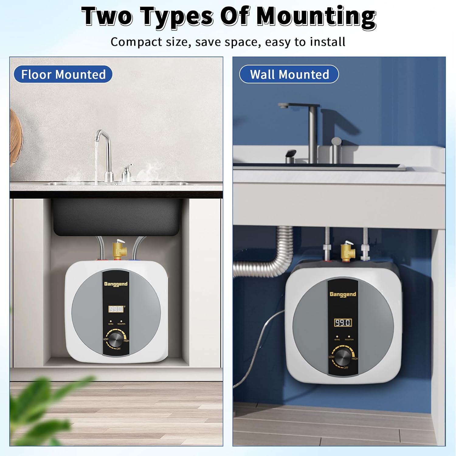 Compact 2.5 Gallon Electric Water Heater: 1500W Under-Sink Hot Water Solution