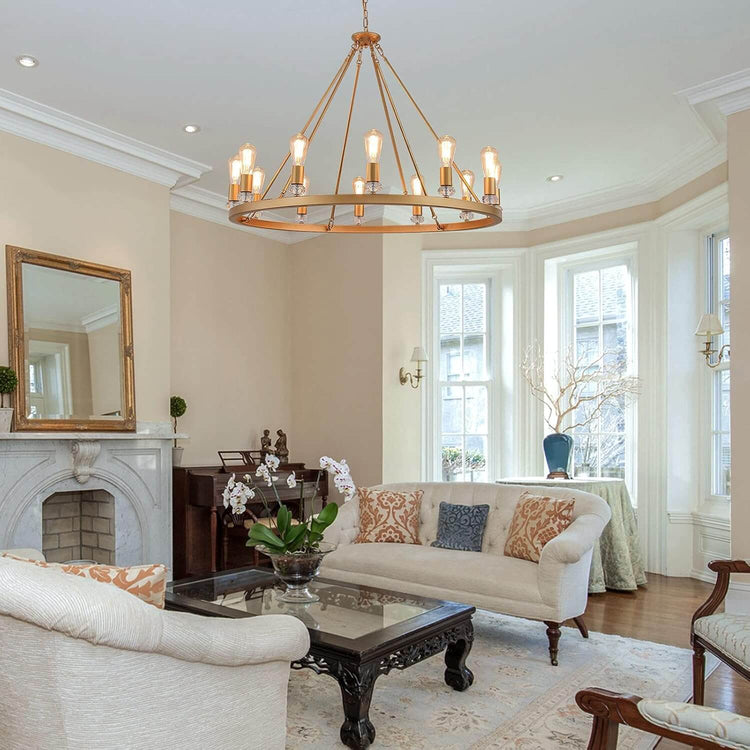 Gold Metal Round Luxury 12-Light Chandelier