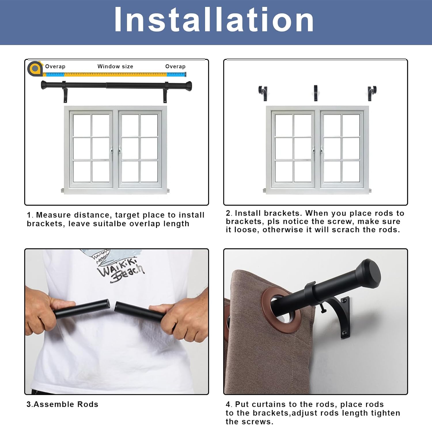 Telescoping Curtain Rods 28-48 Inch