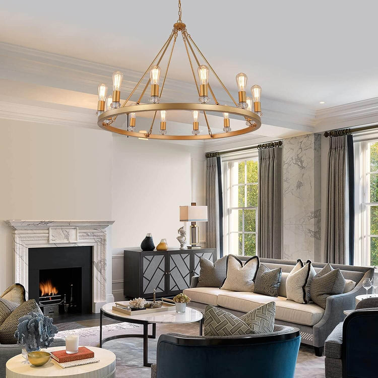 Gold Metal Round Luxury 12-Light Chandelier