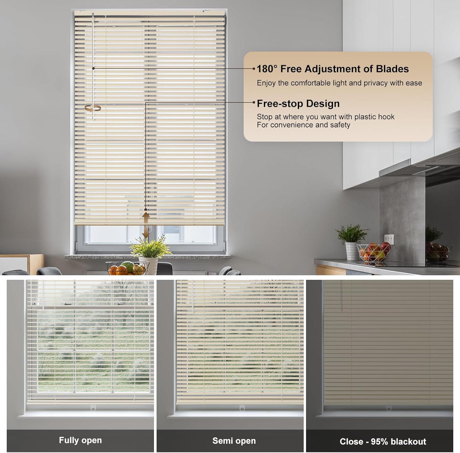 Cordless Aluminum Mini Blind 1" Slat