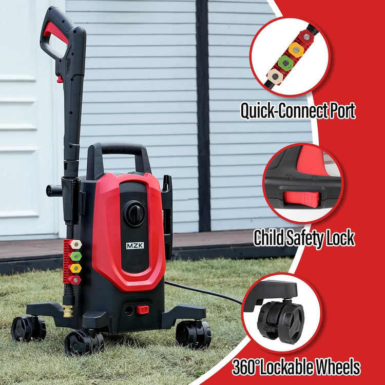 MZK Electric Pressure Washer: 4500 PSI, 3.0 GPM, Anti-Tipping, Foam Cannon
