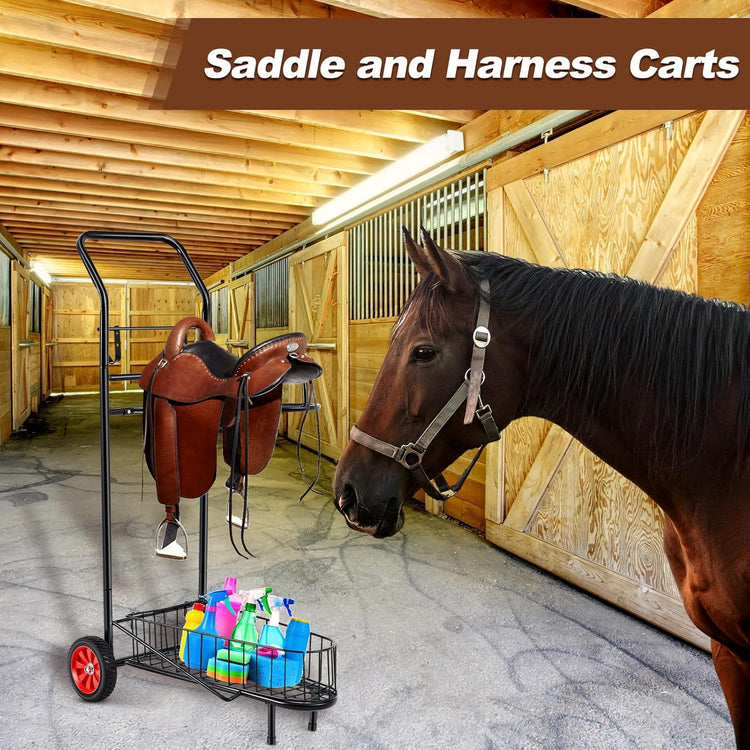 Heavy Duty Rolling Saddle Rack Horse Tack Cart with Wheels for Stable Organization