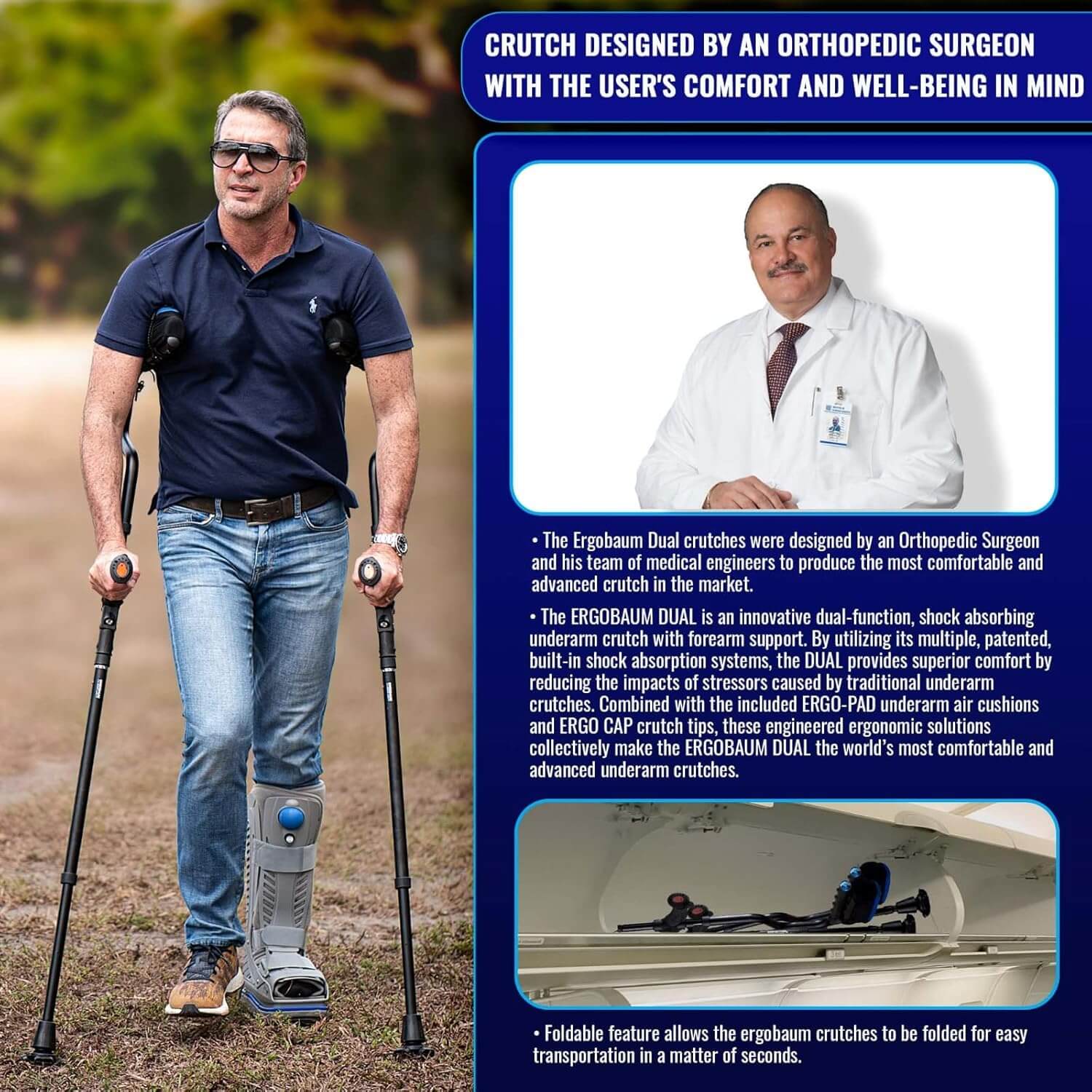 Ergobaum Dual Black Cobra Ergonomic Underarm Crutches