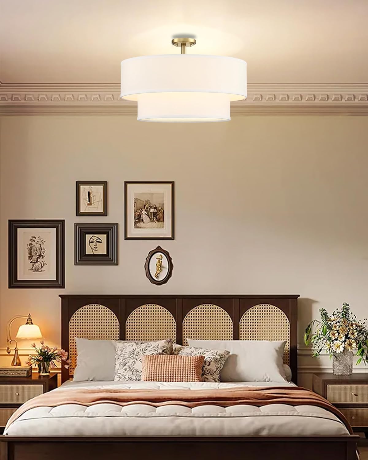 Doraimi Lighting 4-Light Semi-Flush Mount Ceiling Fixture, Brushed Bronze, 18" Drum