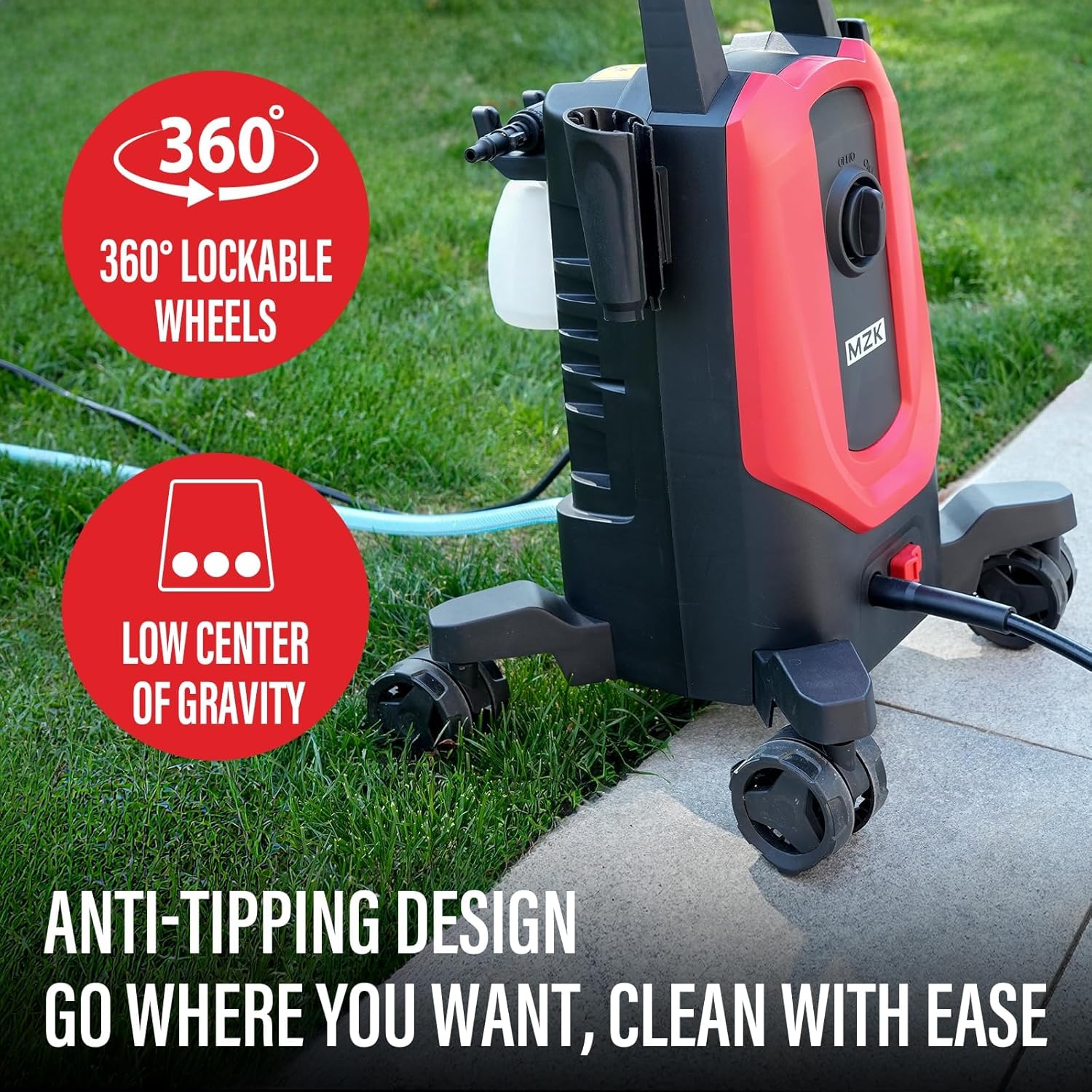 MZK Electric Pressure Washer: 4500 PSI, 3.0 GPM, Anti-Tipping, Foam Cannon