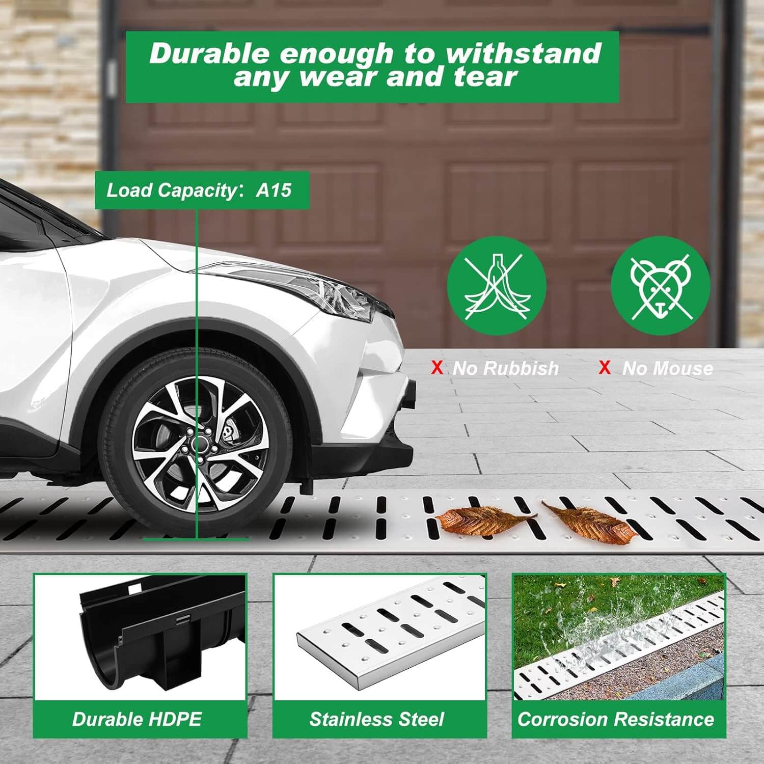 HDPE Channel Drain 39.4x5.9x5.1 Inches
