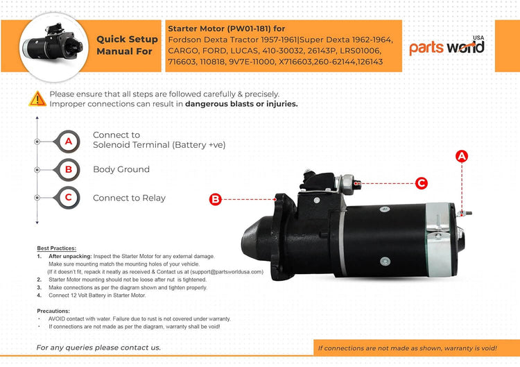 12V Starter for Fordson Dexta Tractor