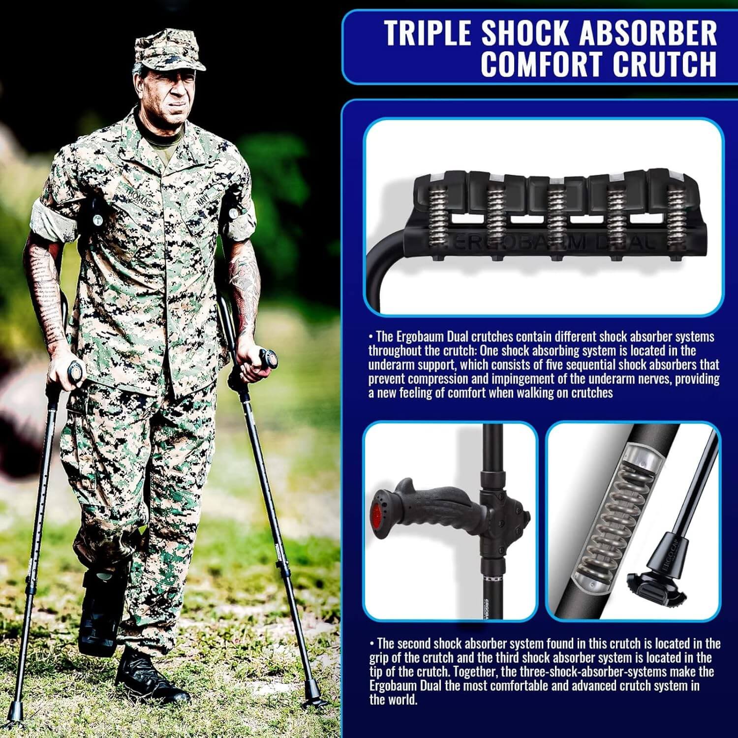Ergobaum Dual Black Cobra Ergonomic Underarm Crutches
