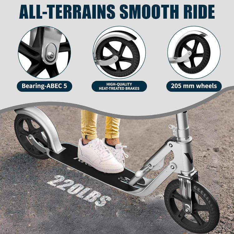 LEEYV Adjustable Height Foldable Kick Scooter for Kids and Adults with Big Wheels