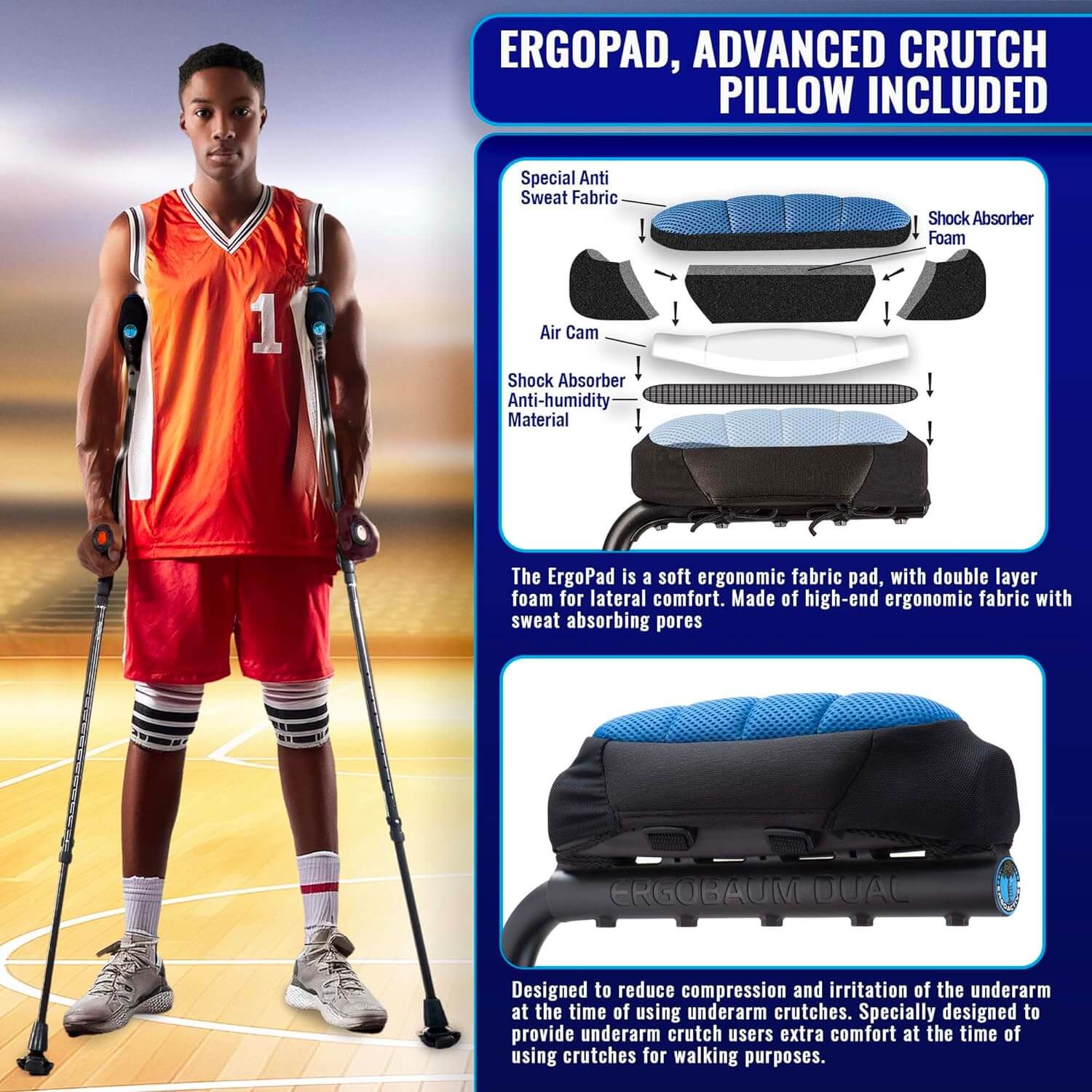 Ergobaum Dual Black Cobra Ergonomic Underarm Crutches