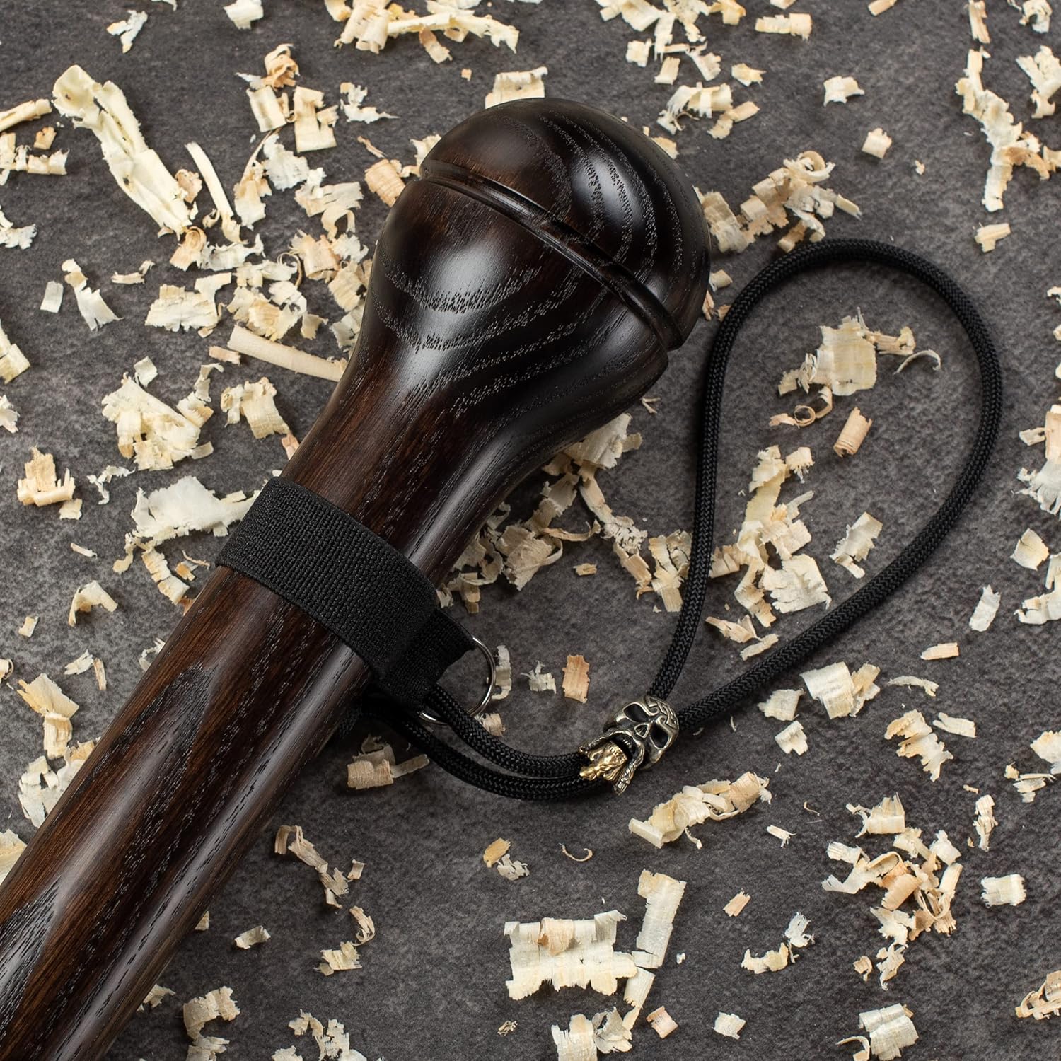 Nutcracker Hardwood Walking Stick for Men - Carved Cane with Skull Strap