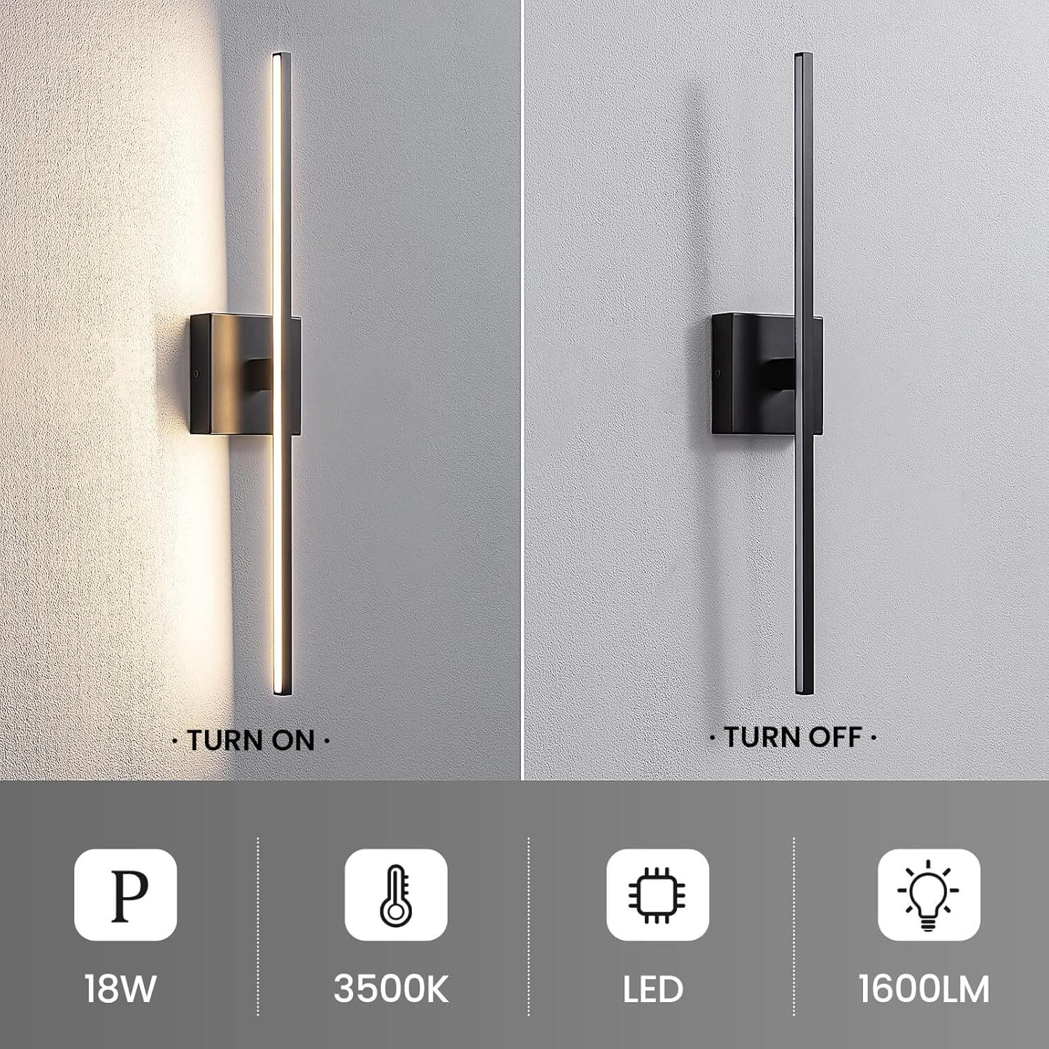 Black 24-Inch Dimmable LED Bathroom Vanity Lighting